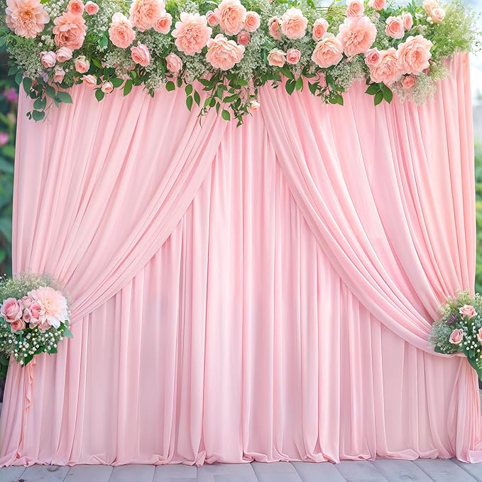 8x10FT Baby Pink Backdrop Curtains for Wedding Parties, Wrinkle Free Polyester Photography Backdrop Drapes for Wedding Baby Shower Birthday Parties Stage Background Stand Decorations 4x10ft,2 Panels