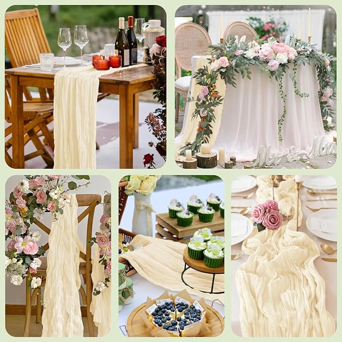 Wokceer Cheesecloth Table Runner Christmas 12 Pack 10FT Beige Boho Gauze Cheese Cloth Table Runner for Party Long Rustic Sheer Table Runners for Baby Bridal Shower Wedding Easter Table Decor