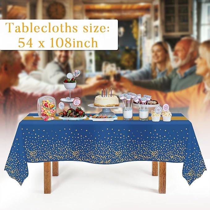 Childom 3 Pack Graduation Tablecloth,Graduation Decorations Class of 2026 Graduation Party Decorations,54"x108" Blue and Gold Plastic Table Cloth Disposable for Home,School,Birthday,Wedding,Parties