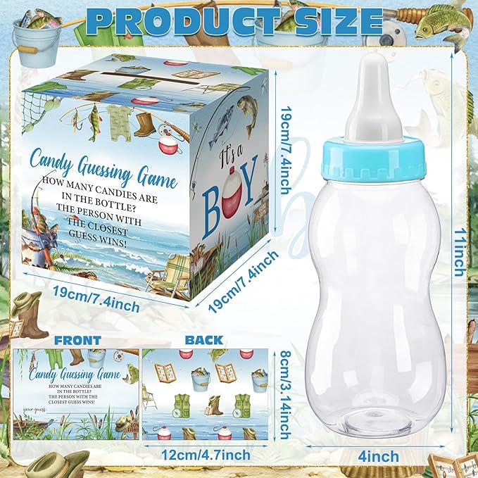 Glenmal 52 Pcs Little Fishman Baby Shower Games Gift Sets Large Baby Bottle for Shower Game Guess How Many Candies Decorations for Gender Reveal