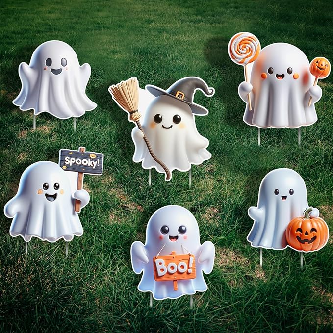 6 Pcs Halloween Ghost Yard Signs Lawn Outdoor Decorations 3D Ghost Yard Stakes for Halloween Home Front Yard Garden Party Supplies(Classic)