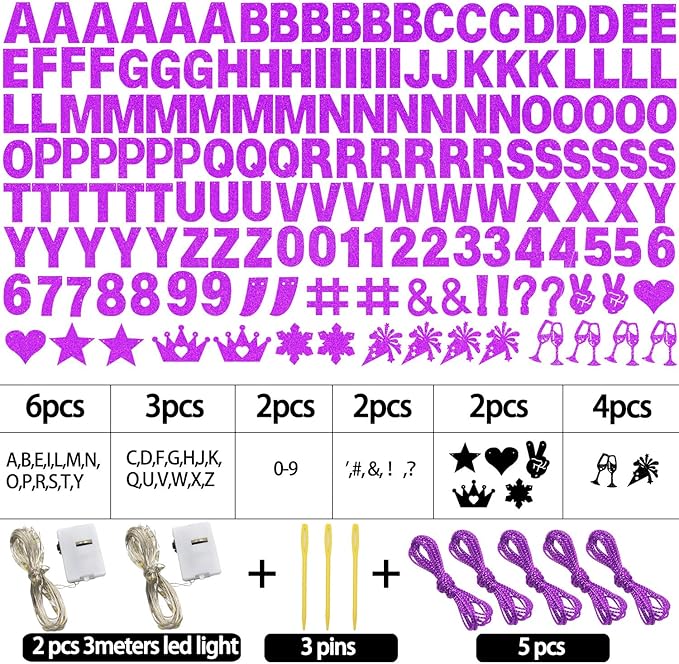 175Pcs DIY Custom Letter Banner Glitter Customizable Banner Kit 0-9 Numbers DIY Theme Happy Birthday Letters Personalized Banners for Wedding Birthday Party Decoration Supplies(Dazzling Purple)