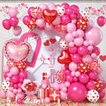 Valentines Day Balloons Arch Kit, Hot Pink White Red Heart Print Confetti Blloons with Heart Foil Balloon for Valentines Day Decorations Wedding Engagement Anniversary Supplies