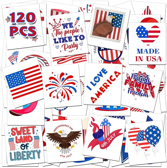 4th of July Outfits for Women - 4th of July Temporary Tattoos, 120 PCS USA Flag Patriotic Tattoos, USA Flag, Fireworks, Eagle, Statue of Liberty, Independence Day, Memorial Day