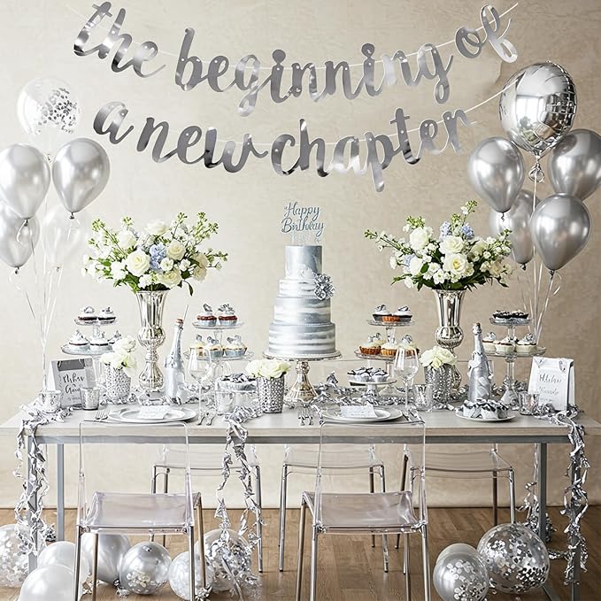 BEISHIDA Double-Sided Silver The Beginning of A New Chapter Banner,Farewell Book Themed Housewarming Party Congratulations Decorations,Going away party Retirement Garland,Graduation Sign 2026 Banner