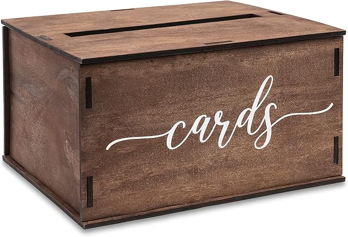 Wooden Wedding Card Box with Slot & Lid | Graduation Card Box | Rustic Vintage Decorations for Reception for Wedding Registry Gifts, Honeymoon Funds & Money | Baby & Bridal Shower - Standard Size