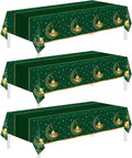 Childom 3 Pack Ramadan Table Cloth,Ramadan Decorations for Home,54" x 108" Eid Mubarak Decorations,Eid Ramadan Tablecloths Rectangular,Green Plastic Table Cloth Disposable Table Cover for Party Favors