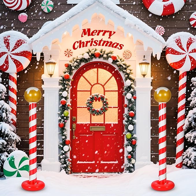 1 Pcs Christmas Inflatable Outdoor Decorations 4.3 FT Christmas North Pole Inflatable Column Decoration for Winter Xmas Lawn Yard Garden Home Decor