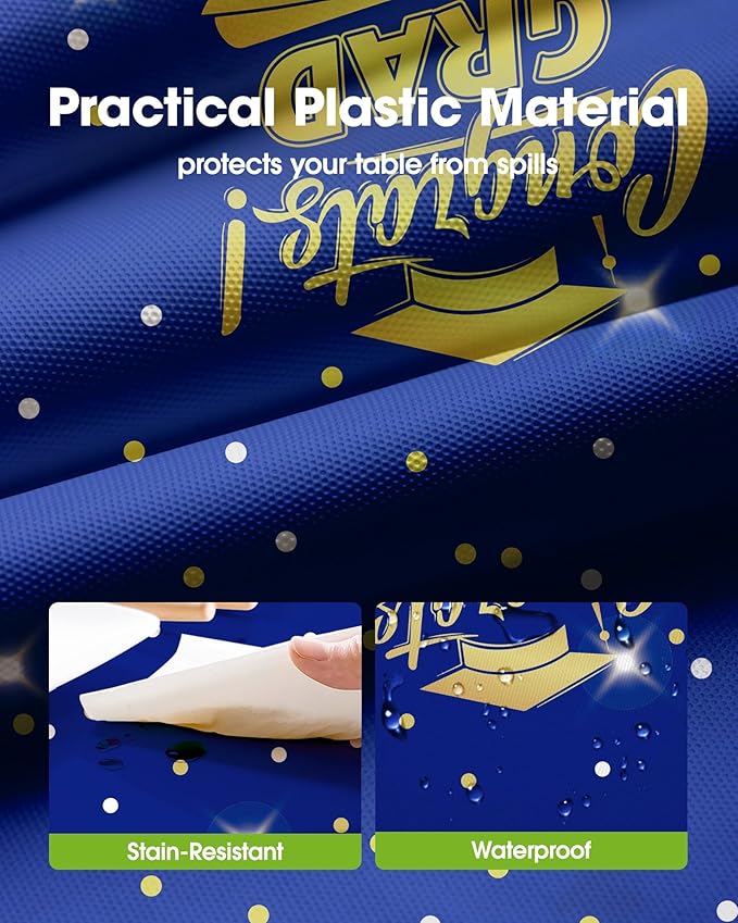 Pureegg Graduation Decorations 2026 Plastic Tablecloth Disposable 8 Pack, Class of 2026 Rectangle Table Cover 54 x 108 Inch, Sturdy Leakproof Plastic Table Cloth for Graduation Party, Picnic, Blue