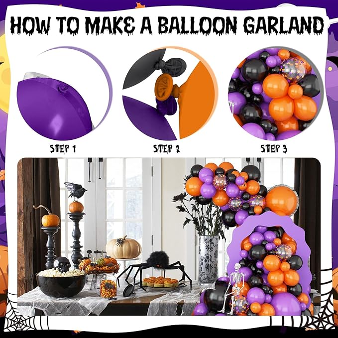 Halloween Balloon Arch Garland Kit Black Purple Orange Confetti Balloons Halloween Birthday Baby Shower Decorations Balloon for Horror Scary Spooky Hallowee Party Decoration Supplies