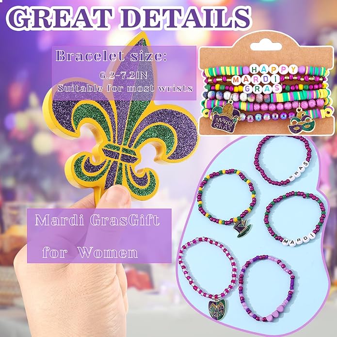 Cooluckday 36 Pcs Holiday Heishi Surfer Bracelets for Women Bulk Easter Mother's Day Christmas St. Patrick's Day Mardi Gras Bracelet Stackable Stretch Friendship Bracelets Set