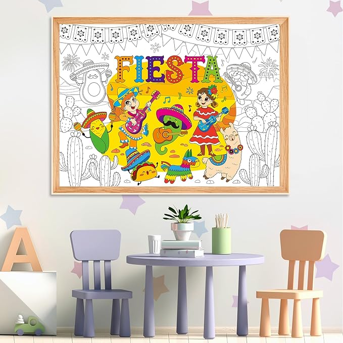 ZOIIWA Mexican Fiesta Coloring Poster Giant Coloring Poster Large De Mayo Coloring Tablecloth Jumbo Coloring Books for Home Birthday Party Supplies Favor 31.4 x 43.3 Inch