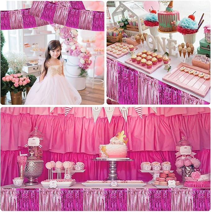 BEISHIDA 3 Packs Metallic Foil Fringe Garland Pink Mix Wall Hanging Tinsel Fringe Banners for Car Floats Birthday Baby Bridal Shower Wedding Graduation Holiday Party Decoration(30 Feet)