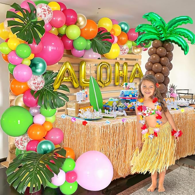 178Pcs Tropical Luau Balloons Arch Garland Kit Hawaiian Party Decorations with Coconut Balloon Tree, Aloha Foil Balloons, Palm Leaves, Kids Adult Summer Beach Pool Luau Birthday Party Decorations