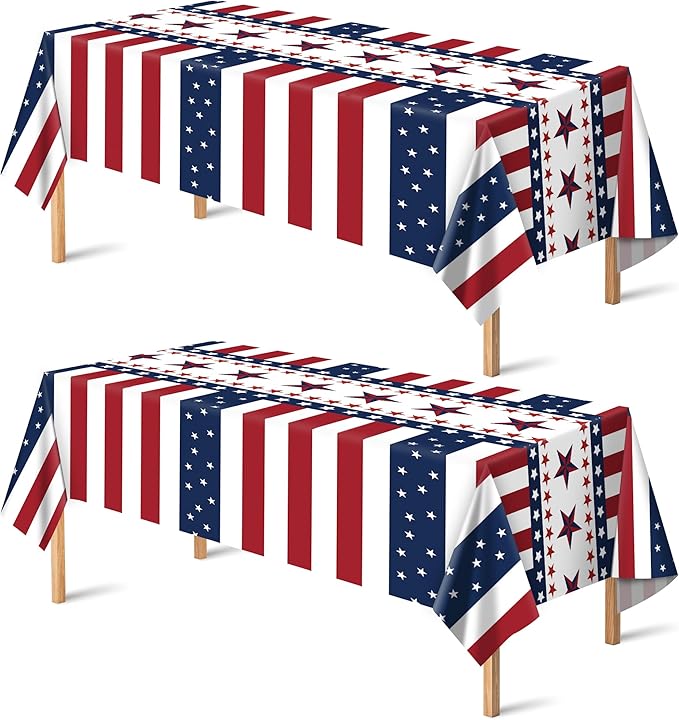 OHOME 4th of July Decorations - Red White and Blue Tablecloth for Memorial Day - Fourth of July Accessories for Home Outdoor | 250 America Anniversary USA Patriotic American Flag Party Favors,2 Pack