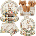 Easter Party Supplies,120Pcs Vintage Easter Paper Plates,Napkins,Knives,Forks Spring Easter Bunny Egg Flower Party Tableware for Easter Holiday Party,Happy Easter Decoration