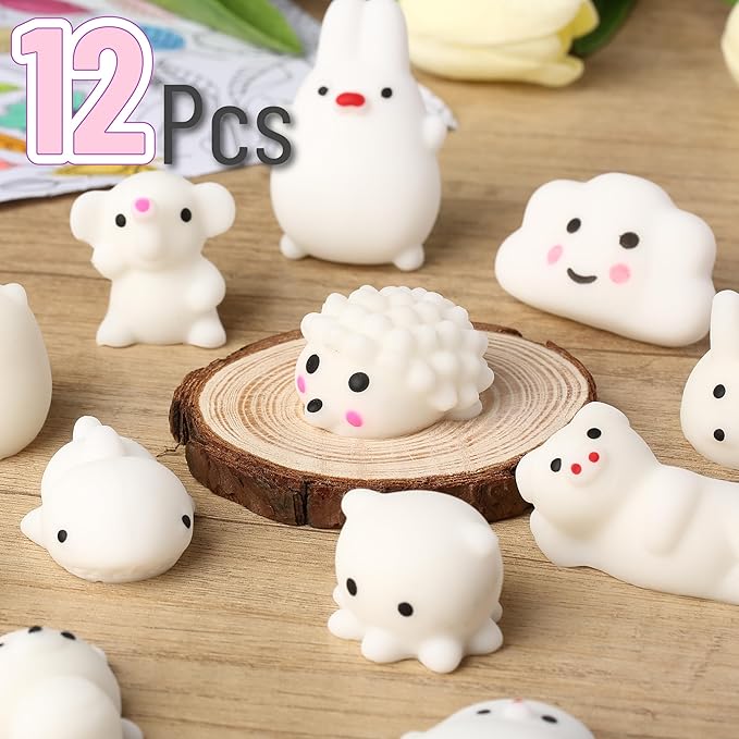 Mr. Pen- White Animal Squishy Toys, 12 Pack, Washable Twistable Stretchy Squishies, Soft Stress Relief Sensory Toys for Squeezing, Party Favors, Classroom Rewards & Kids’ Gifts, Easter Egg Fillers