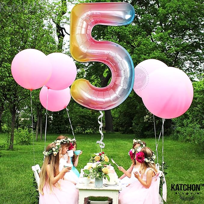 KatchOn Giant Rainbow Number 5 Balloon - 40 Inch | 5th Birthday Decoration, Unicorn Party Décor