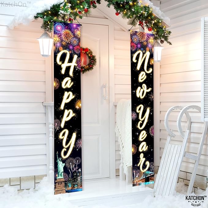 KatchOn, XtraLarge Happy New Year Banner - 72x12 Inch | New Years Decorations 2026 | Door Banner for Happy New Year 2026 | New Years Eve Party Supplies 2026, Nye Decorations 2026 | Nye Decor 2026