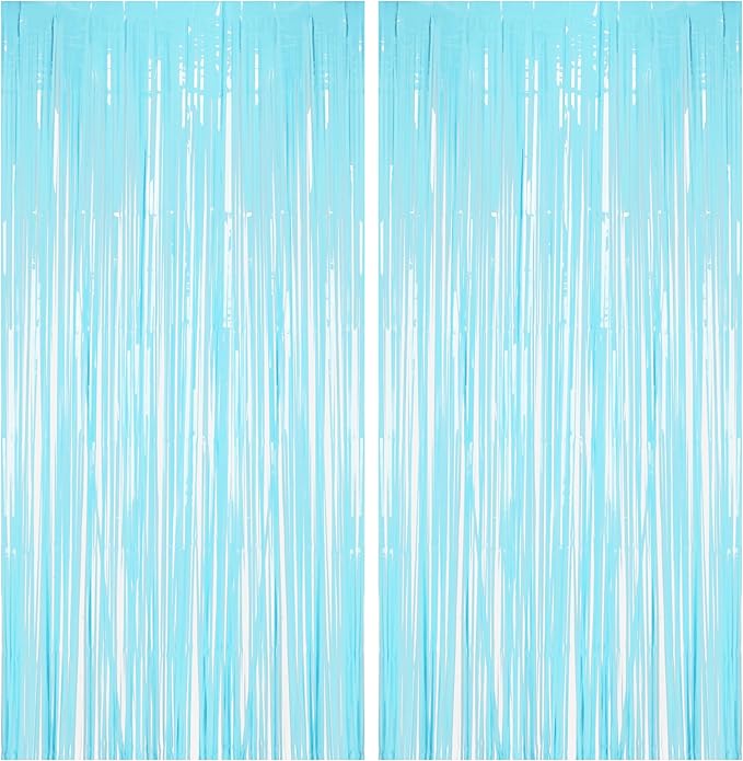 BRAVESHINE Fringe Curtains Backdrop - 2Pcs Pastel Blue Party Streamers Backdrop for Easter/Winter’s Snowflake/Frozen/Boy/Under Sea/Ocean/Shark/Mermaid/Bachelorette/Birthday Decorations