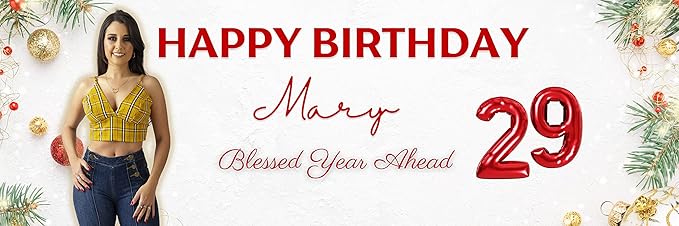 Custom Happy Birthday Vinyl Banner Sign, Personalized Party Backdrop, Gift, and Decoration - From NiceMemoryLLC. (Christmas theme Happy Birthday banner)