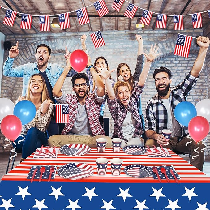 Esjay 4th of July Decorations, 3 Pack Fourth of July Tablecloth American Flag Plastic Table Cloth, Patriotic Party Supplies Red White Blue, Decorations for Memorial Day Veterans Outdoor Home(54"x72")