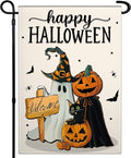 Happy Halloween Garden Flag 12x18 Double Sided Ghost Jack O Lantern Bat Garden Flag 3Ply Fabric Halloween Pumpkin Garden Flags for Outside House Indoor Outdoor Holiday Yard Sign Decor