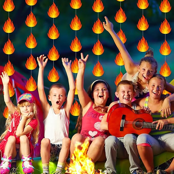 Xinnun Fire Party Decorations Flame Garlands Banners Firefighter Theme Banner Cutouts Ribbon Streamers for Fire Department Firetruck Rescue Camping Birthday Theme Party Office School Home Decor