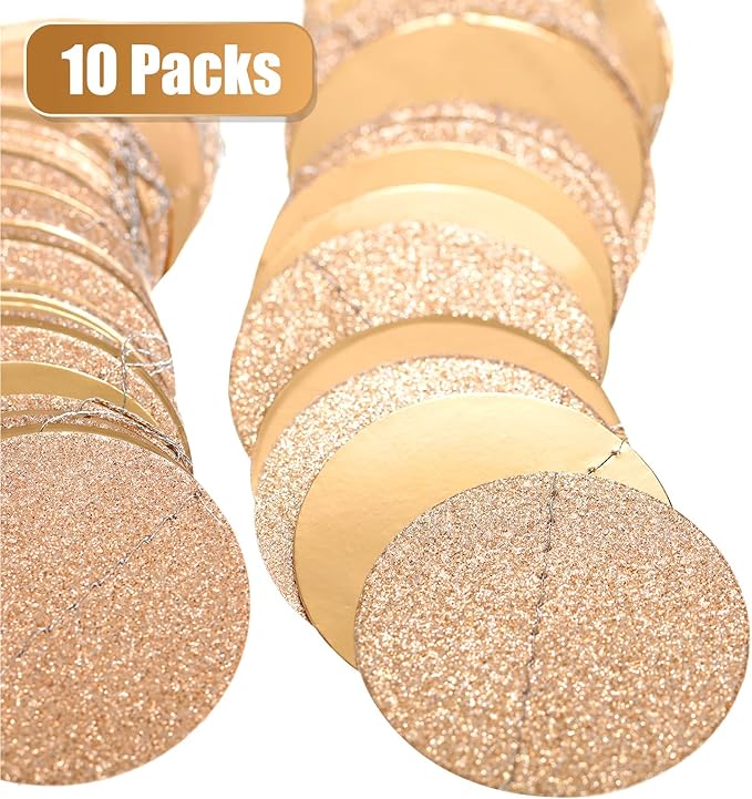 Syhood 10 Pcs Party Decorations Paper Dot Circle Garlands Glitter Streamers Hanging Banner Decor for New Year Baby Shower Wedding Birthday Backdrop Supplies (Champagne Pink)