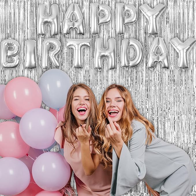 2 Pack Fringe Curtains Backdrops, Foil Fringe Curtains, Door Streamers for Birthday Wedding Bridal Shower Holiday Graduation Party Decorations, Photo Booth Backdrops, Silver