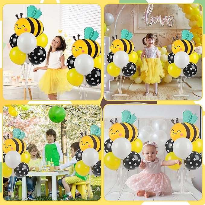 Bee Birthday Party Balloons Stand Kit 2 Sets with 2 Bumble Bee Foil Balloons Honey Bee Themed Party Balloon Centerpiece for Tables for Gender Reveal Birthday Baby Shower Bee Daisy Party Decorations
