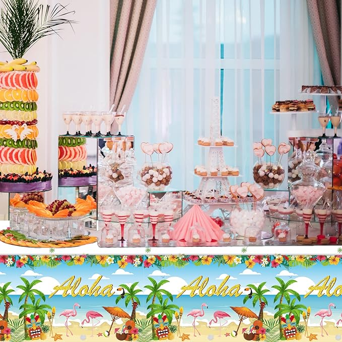 Tevxj 3 Pieces Tropical Luau Party Tablecovers Hawaiian Beach Theme Tableclothes for Summer Beach Party Aloha Decorations Supplies 54X108inch
