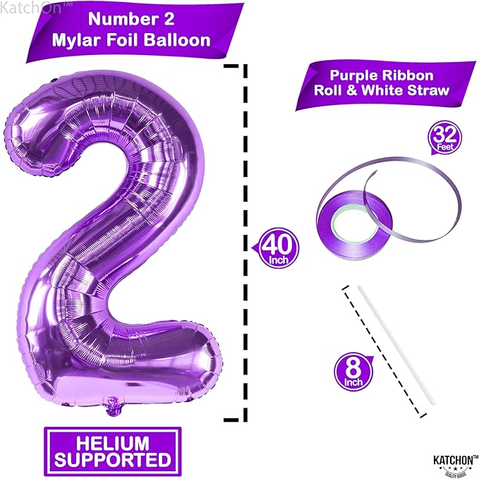 KatchOn, Purple Number 2 Balloon - Giant, 40 Inch | Two The Moon Birthday Girl | Purple 2nd Birthday Decorations for Girl | 2 Number Balloon | 2th Happy Anniversary Decorations