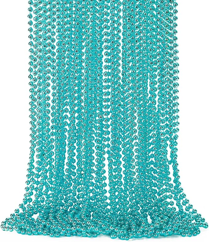 12PCS Mardi Gras Beads, Metallic Blue Bead Necklace Accessory Sets, 33" Mardi Gras Necklace Costumes Bulk, Festival Parade Throw Accessories for Wedding Birthday Gender Reveal Party Supplies Decor