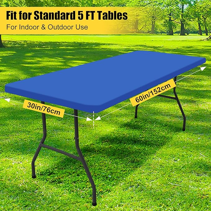 Smiry 2 Pack Rectangle Picnic Table Cloth, Waterproof Elastic Fitted Tablecloths, Washable Polyester Rectangular Patio Table Cover for Camping, Indoor and Outdoor (Blue, 30"x60")