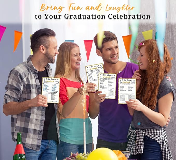 36PCS Who Knows Graduate Best Graduation Game Cards - Class of 2026 Graduation Party Games Card Graduation Games for Parties Senior High School College Graduation Party Favor Supplies