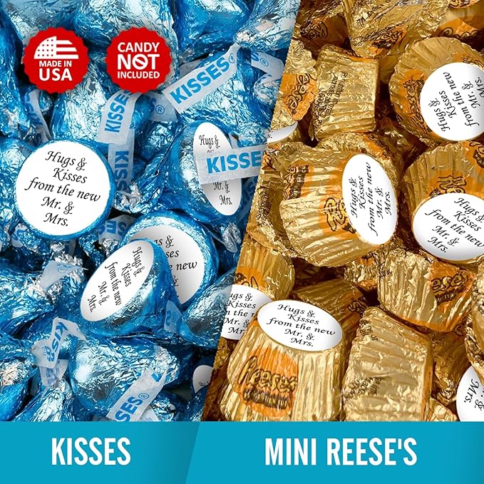 324 Hugs and Kisses from the new Mr. & Mrs. Kiss Wedding Stickers, Chocolate Drops Labels Stickers for Weddings, Bridal Shower Engagement Party Decorations, Kisses Favors Decor. Made in USA