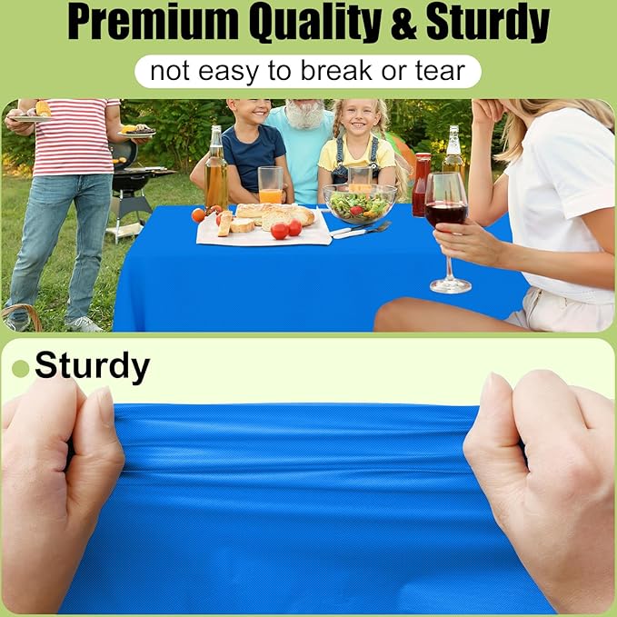 Smiry Disposable Table Cloth - 12 Pack, 54 x 108 Inch Waterproof Rectangle Tablecloths for Parties, Decorative Plastic Table Cover, Leakproof & Sturdy, Blue