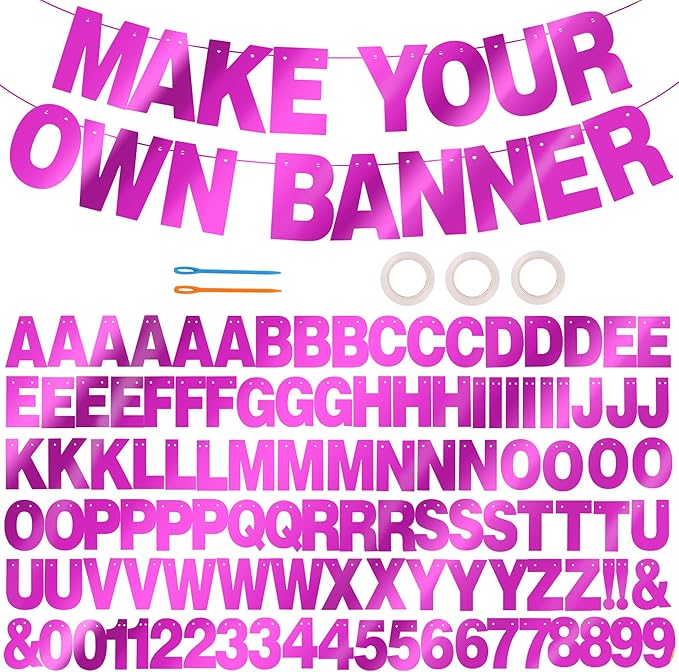 BEISHIDA 116 PCS A-Z DIY Letter Banner Kit Make Your Own Banner Double-Sided Purple Including 111 Letters and Numbers 3 Rope and 9 Threading Device,Customized for Birthday Graduation Wedding Decor