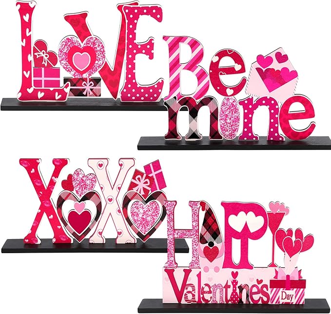 Valentine's Day Decorations Romantic Tabletop Centerpiece Signs Love Wooden Table Sign Valentines Decorations for Home Decor Gift Dining Room Table Wedding Anniversary Party