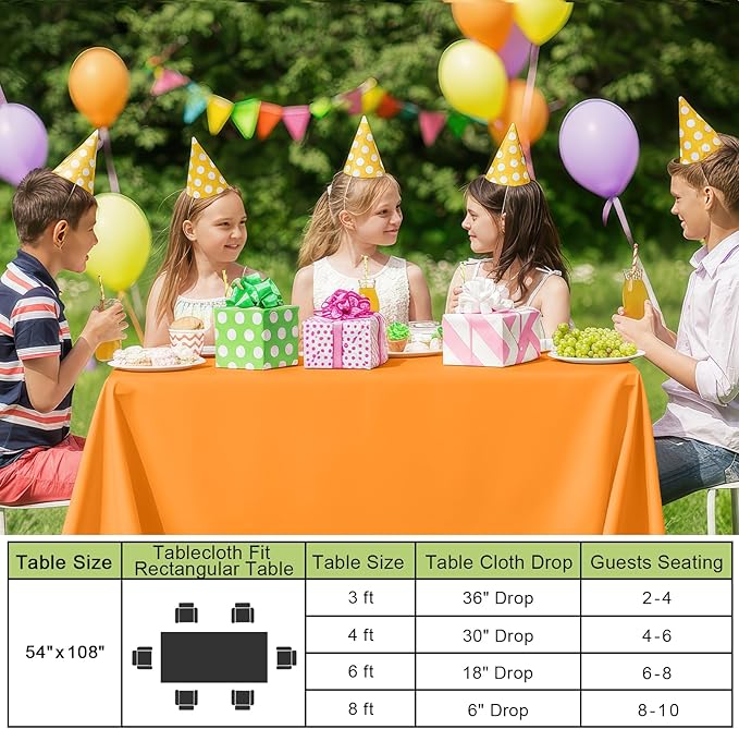 Smiry Disposable Table Cloth - 12 Pack, 54 x 108 Inch Waterproof Rectangle Tablecloths for Parties, Decorative Plastic Table Cover, Leakproof & Sturdy, Orange