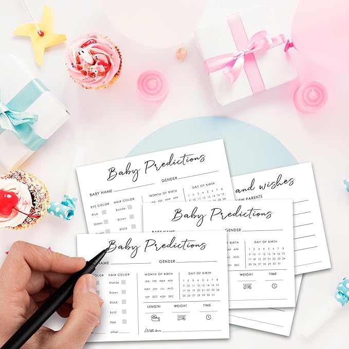Baby Predictions and Advice Cards, 5" x 7" Minimalism Baby Shower Predictions Cards, Daily Party Games & Activities Favors for Newparents - G01