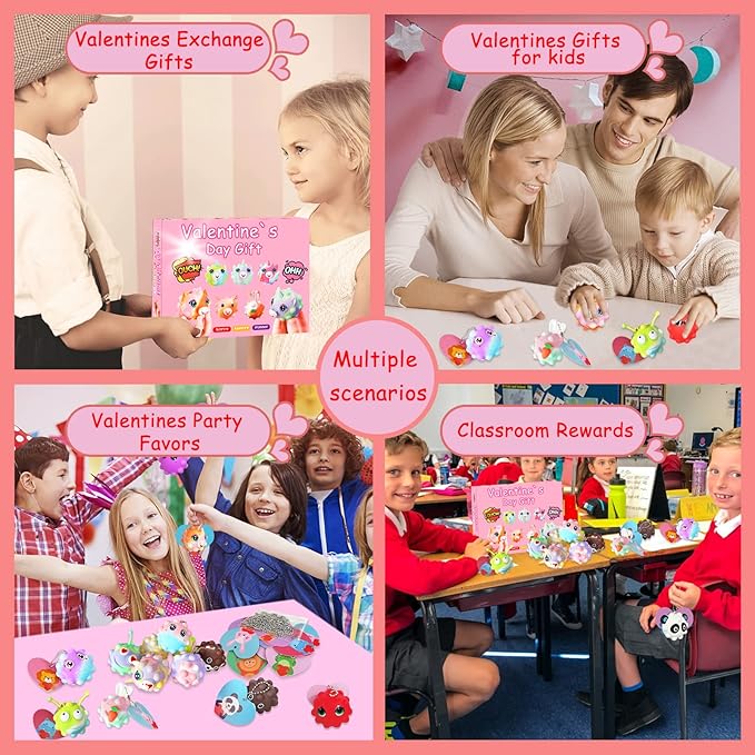 Valentines Gifts for Kids Classroom School, 30 Pack Valentines Day Cards for Kids with 30 Pack Pop Fidget Balls, Valentines Party Favors, Valentines Exchange Gifts for Girls Boys