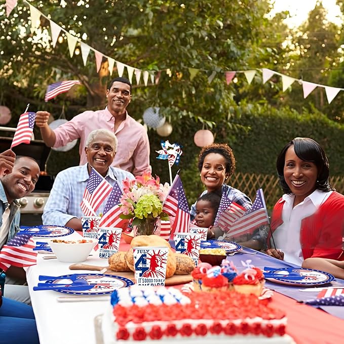 4th of July Party favor Tableware Set, 25 Set American Flag Disposable Dinnerware Set - Patriotic Party Supply - Red Blue White Plates Napkins Cups, Forks Spoons for Independence Memorial Day