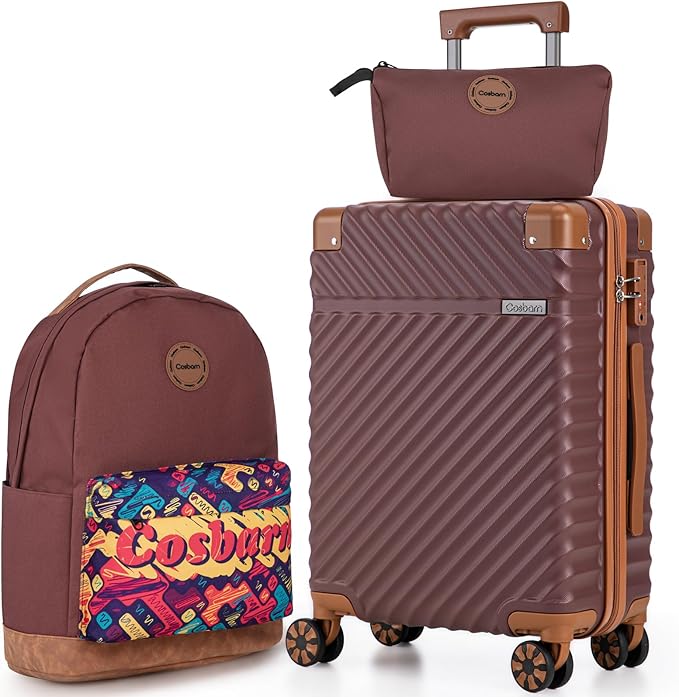 Cosbarn Carry On Luggage 22x14x9 Airline Approved, Hardside 20 Inch Carry on Suitcases with Wheels, Hard Shell ABS Lightweight Carry on Luggage Set, Travel Suitcase Set with TSA Lock, Burgundy