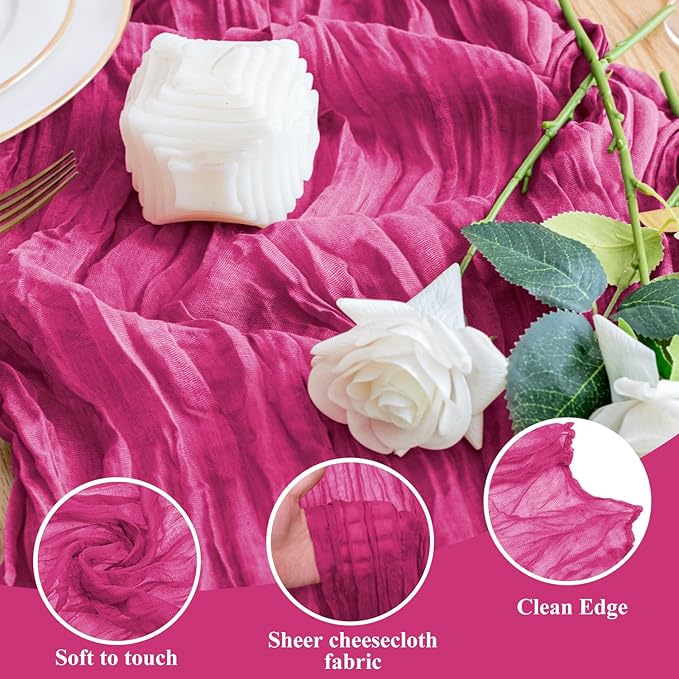 Wokceer Cheesecloth Table Runner 2Pack 10FT Fuchsia Boho Gauze Cheese Cloth Table Runner for Party Long Rustic Sheer Table Runners for Baby Bridal Shower Wedding Easter Table Decor