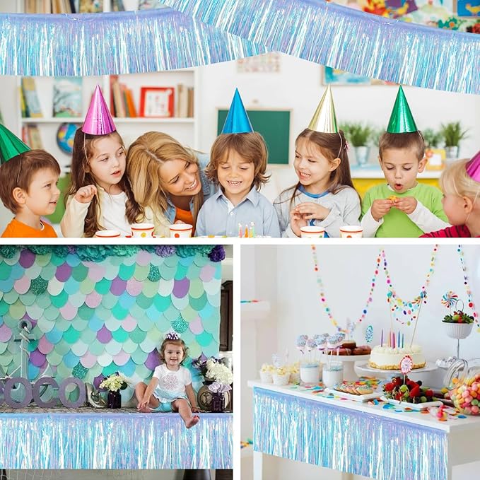 BEISHIDA 3 Packs 30 Feet Metallic Foil Fringe Garland Tinsel Streamers，Iridescent Blue Wall Hanging Tinsel Fringe Banners for Wedding Birthday Party Decoration Halloween Christmas New Year