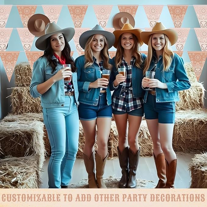 5 Pack Western Cowboy Party Decorations Bandana Pennant Banner Rodeo Party Decorations Banner Wild West Party Decor for Western Cowboy Themed Yee Haw Country Party Supplies