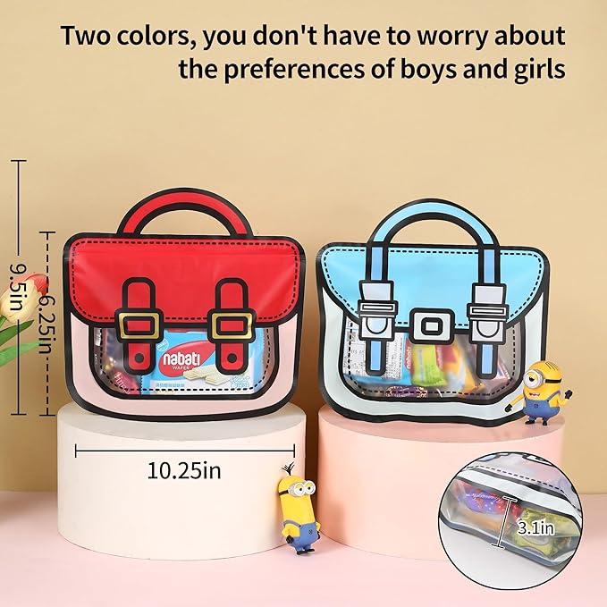Lati 24PCS Birthday Party Favors Goodie Bags - Cartoon Style Durable Plastics Gift with Handles for Candy Treats,Events (Classroom Bags, Large)