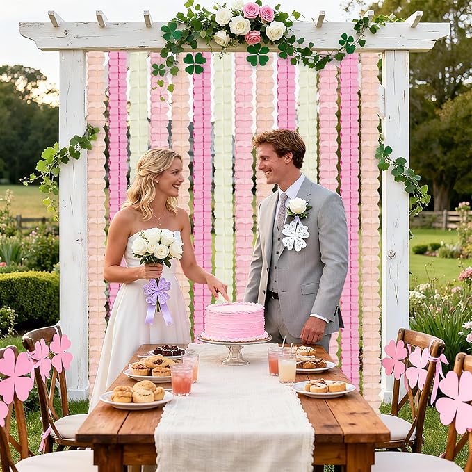 12Pcs Pink Party Decorations Kit, Hanging Cream Peach and Pink Paper Streamers Garland for Girls Women Baby Bridal Shower Wedding Graduation Birthday Galentines Day Valentines Day Decorations